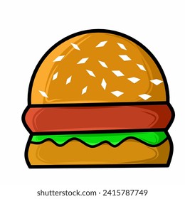 Big burger with fast food sesame, on white background