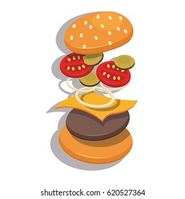 Big burger. Good for menu design Vector illustration 