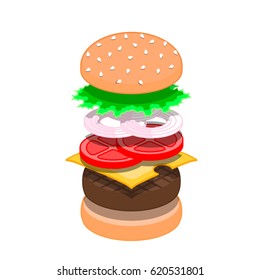 Big burger. Good for menu design Vector illustration 