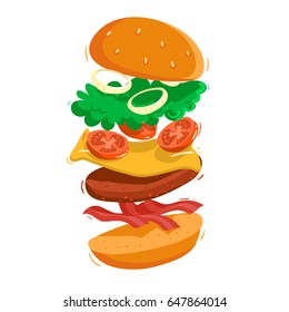 Big burger. Good for menu design. Vector illustration