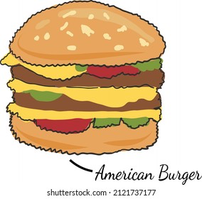 Big burger, hamburger Classic American Cheeseburger with Lettuce Tomato Onion Cheese Beef and Sauce Close up isolated