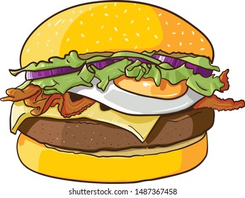 big burger, hamburger hand drawn vector illustration