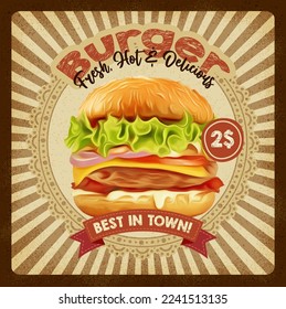 Big Burger, Hamburger, Vektorgrafik-Skizze im Retro-Stil