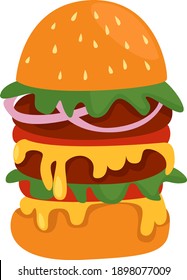 Big burger, illustration, vector on a white background.
