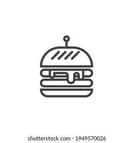 Big burger line icon. linear style sign for mobile concept and web design. Hamburger, cheeseburger outline vector icon. Fast food symbol, logo illustration. Vector graphics