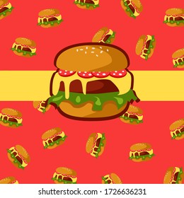 Gran hamburguesa en el patrón de hamburguesas. Ilustración del vector 