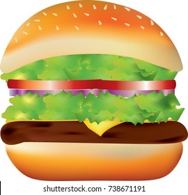 Big burger on white background, vector 