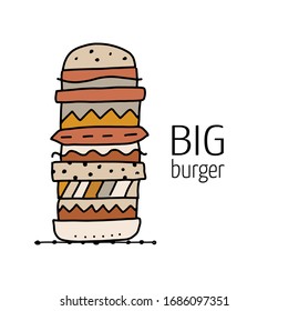 Big Burger, outline simple style. fast food design icon for print, web or mobile app. Vector illustration
