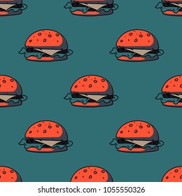 Big burger seamless pattern. Original design for print or digital media.