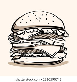 a big burger sketch. line art and great image to use