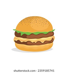 A big burger that will curb your hunger anytime, fast food, cafe, isolate, white background, vector, illustration