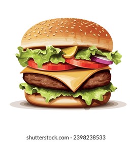 Big burger vector illustration. Hamburger fast food icon