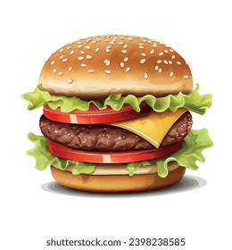 Big burger vector illustration. Hamburger fast food icon