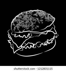 Big burger, vector illustration on black background