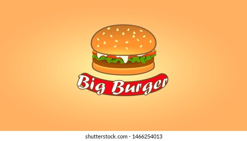 Big burger vector illustration with salad, meat, and cheese. 