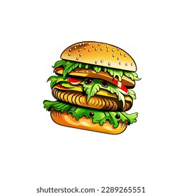 Big burger with veegetables and beef
