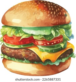 Big burger watercolor vector illustration