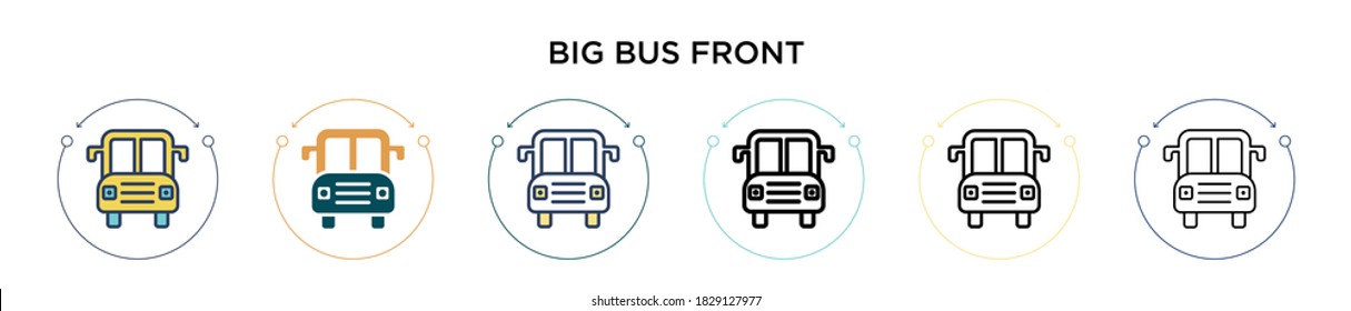 Big bus front icon in filled, thin line, outline and stroke style. Vector illustration of two colored and black big bus front vector icons designs can be used for mobile, ui, web
