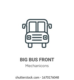 Icono de vector de contorno frontal de bus grande. Icono frontal de gran bus negro de línea delgada, ilustración de elemento simple vector plano de mecánicos editables concepto de trazo aislado en fondo blanco