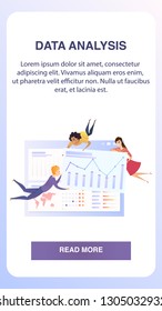 Big Business Data Statistic Grath Mobile Banner. Team Analyst Character Develop Marketing Analyzing Chart. Economic Growth Presentation Concept for Landing Web Page Flat Vector Illustration
