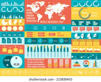 big business flat infographic elements set for design in vintage colors. Vector illustration concept