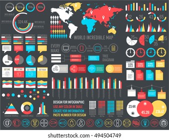 big business flat infographic elements set for design in vintage colors. Vector illustration concept