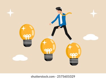 Big business idea, innovation or inspiration to start a new business, effort or inspiration for creativity idea concept, Sleeping on the idea light bulb