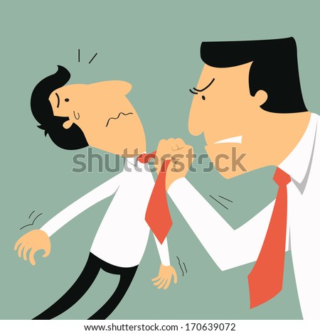 Big business man threatening smaller businessman in anger. Feeling and emotional concept in furious and aggressive.  