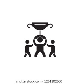Big business trophy black vector concept icon. Big business trophy flat illustration, sign