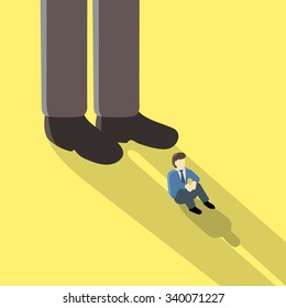 Big businessman is overshadow to small businessman on yellow background
