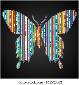Big butterfly with color lines on black. eps10