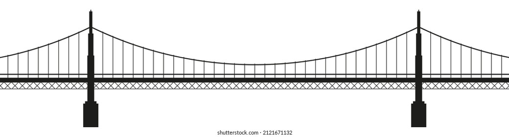 Big cable-stayed bridge silhouette. Vector illustration isolated on white.