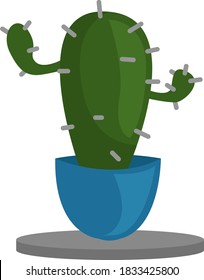 Big cactus in a blue pot, illustration, vector on white background