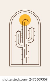 Big cactus desert illustration for t shirt badge sticker artwork