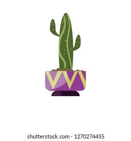 Big cactus illustration.Plant, household, pot. Home decoration concept. Vector illustration can be used for topics like design, interior, natural decorations 
