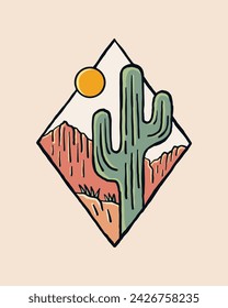 The big cactus and the sedona Arizona desert on the background vintage vector design