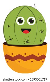 A big cactus in yellow pot which is smiling vector color drawing or illustration
