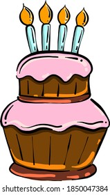 Big cake with candles, illustration, vector on white background