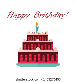 Big cake flat icon isolated white background - Happy Birthday.