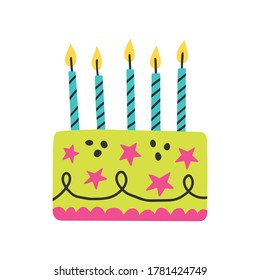 Big cake flat icon isolated white background. Doodle style. Vector illustration.