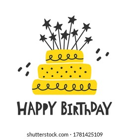 Big cake flat icon isolated white background. Doodle style. Vector illustration.