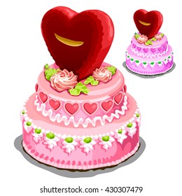 A big cake with a red heart. Vector illustration.