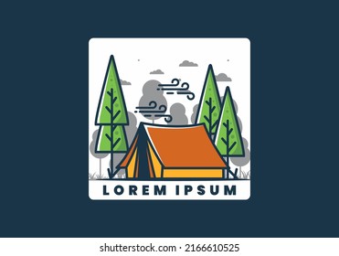 Big camping tent and pine trees illustration design