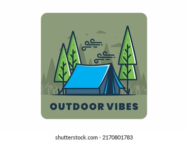 Big camping tent and pine trees illustration design