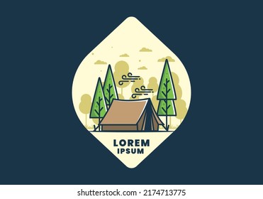 Big camping tent and pine trees illustration design