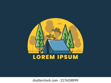 Big camping tent and pine trees illustration design
