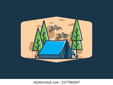 Big camping tent and pine trees illustration design