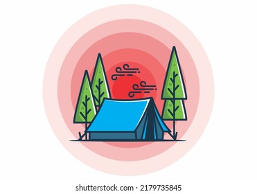 Big camping tent and pine trees illustration design