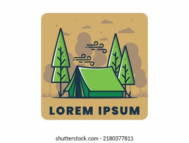 Gran carpa de acampada y diseño de ilustraciones de pinos