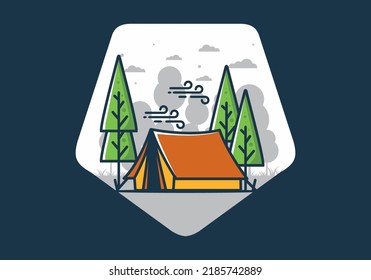 Big camping tent and pine trees illustration design